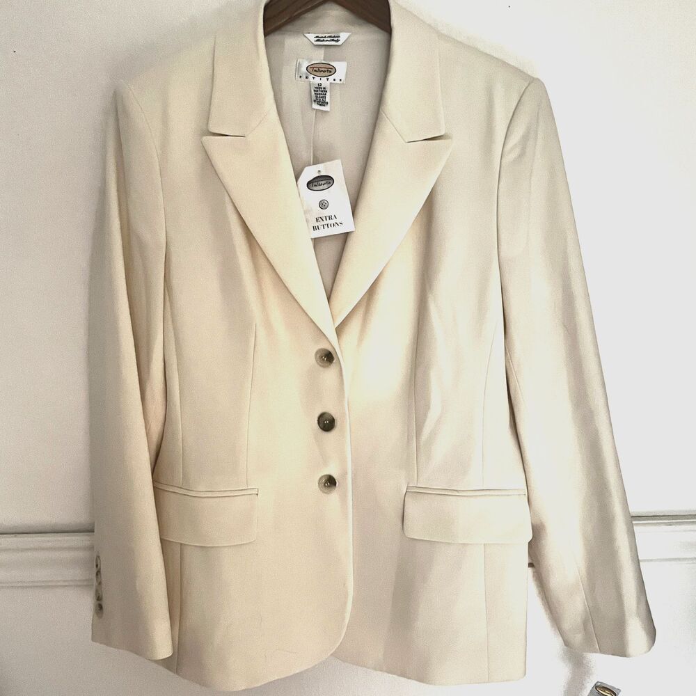 Vintage NWT Talbots Wool Blazer 12 petite Wool Ivory Tailored Italian Fabric